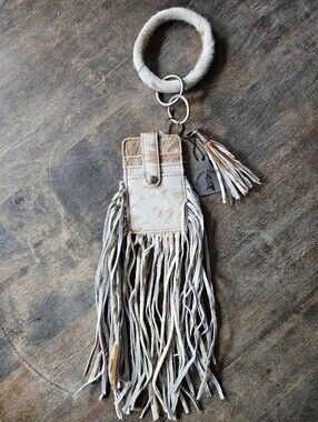 NWT Cowhide Leather Wristlet Clutch Purse With Fringe
